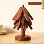 Christmas Tree Bamboo Trivet Set – Foldable Heat-Resistant Coasters for Kitchen & Dining